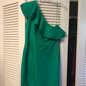 J.Crew one shoulder, ruffle cocktail dress.